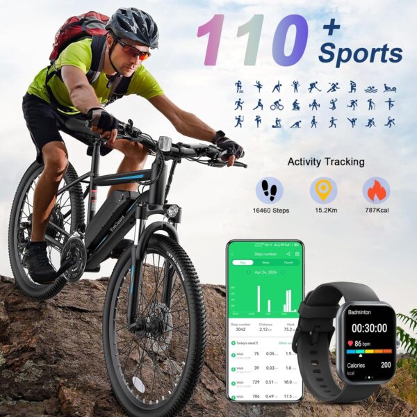 Smart Watch(Answer/Make Call), 1.96" Smartwatch for Men Women, 2025 New Fitness Watch with 110+ Sport Modes, Pedometer, Heart Rate/Sleep Monitor, IP68 Waterproof Activity Tracker for Android iOS - Image 5