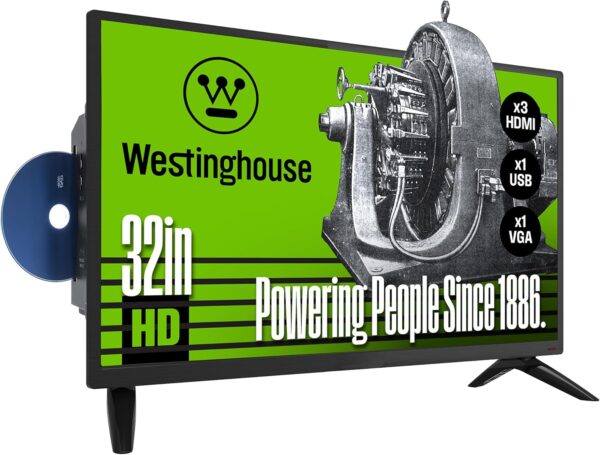 Westinghouse 32 Inch TV with DVD Player Built in, HD LED Small Flat Screen Non-Smart Television DVD Combo, Works with Fire Stick, Roku, Apple TV, TiVo, Xumo, and Streaming Devices