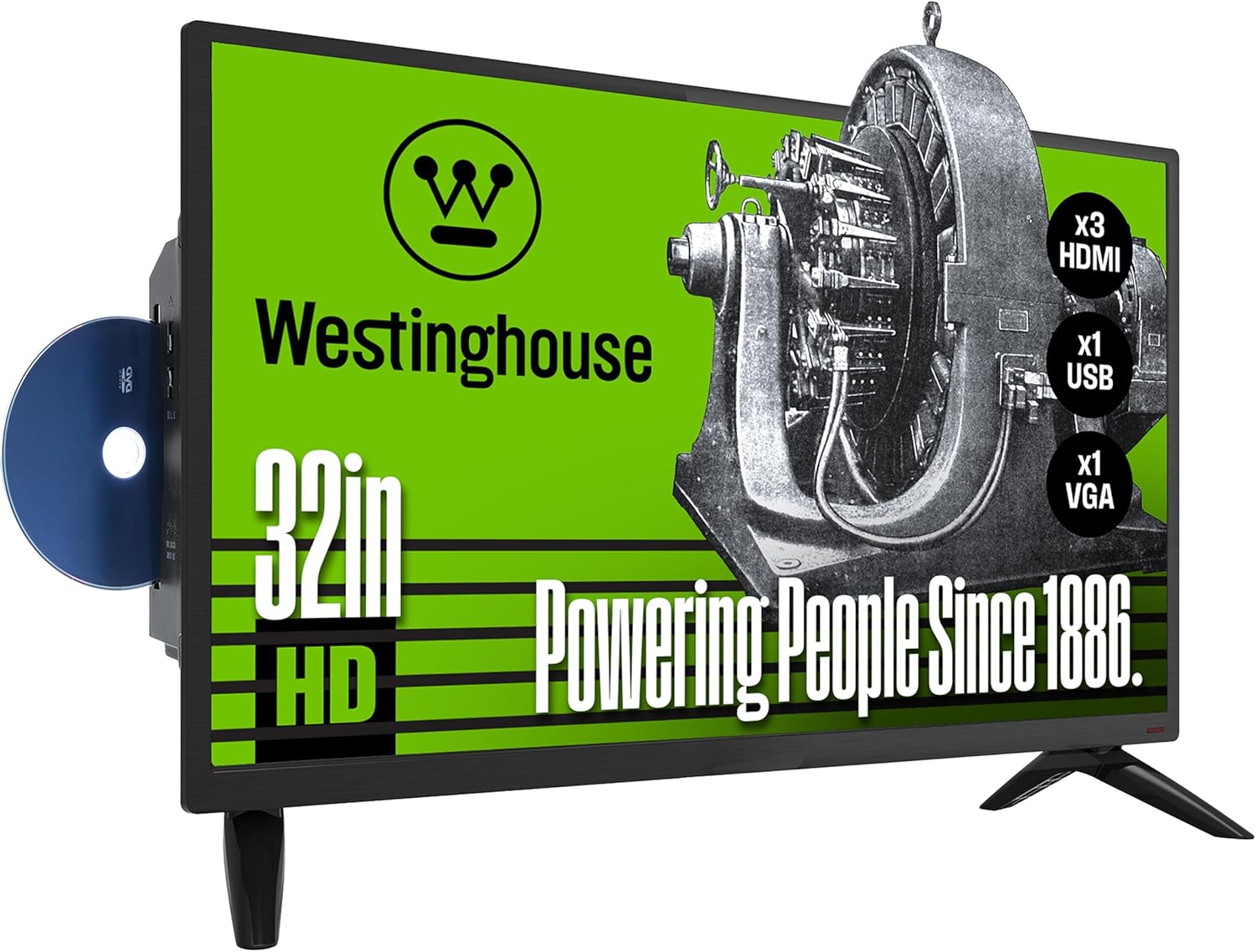 Westinghouse 32 Inch TV with DVD Player Built in, HD LED Small Flat Screen Non-Smart Television DVD Combo, Works with Fire Stick, Roku, Apple TV, TiVo, Xumo, and Streaming Devices