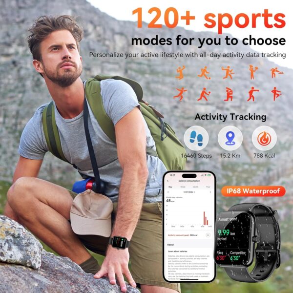 Smart Watch with Alexa Built-in, 1.83" HD Touchscreen, Digital Bluetooth Calling, IP68 Waterproof Fitness Tracker, 120+ Sports Modes, 24/7 Heart Rate/Sleep Monitor for iPhone Android (Black) - Image 4