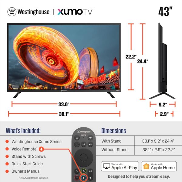 Westinghouse 43-inch Smart TV, FHD 1080P Xumo TV w/Voice Remote, Flat Screen LED Television w/Apple HomeKit, Wi-Fi & Mobile Connectivity - Image 6