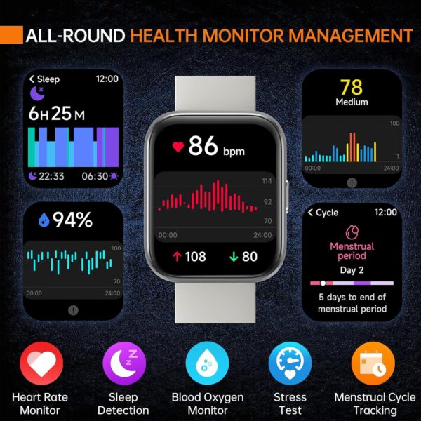 aeac Smart Watch for Women/Men, Fitness Watch, Alexa Built-in & Stable Bluetooth Call, with Heart Rate/SpO2/Sleep Monitor, 100 Sports, IP68 Waterproof Smartwatches for iOS Android - Image 4