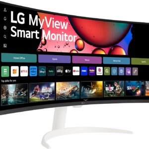 LG 34SR63QA-W 34 inch Smart Curved Monitor with Streaming TV, QHD 1440p, UltraWide Screen, USB Type-C 65W PD, 1800R, webOS, HDR10, 100Hz, Built-in Speaker, AirPlay2, Screen Share, Bluetooth, White