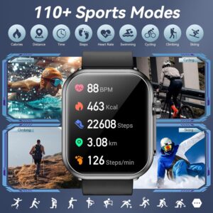 Smart Watch, 1.85″ HD Screen Fitness Tracker, 1000mAh Battery 100-Day Standby Time, 110+ Sport Modes, IP68 Waterproof, Heart Rate/Sleep Monitor, Fitness Watch for Android/iOS(Black)