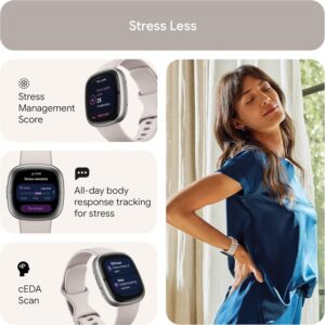 Fitbit Sense 2 Advanced Health and Fitness Smartwatch with Tools to Manage Stress and Sleep, ECG App, SpO2, 24/7 Heart Rate and GPS, Lunar White/Platinum, One Size (S & L Bands Included)