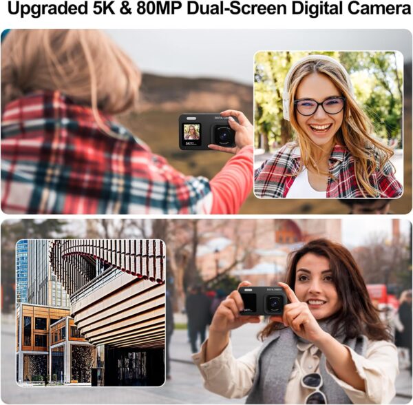 Upgraded 5K Dual Screen Digital Camera,80MP Vlog Photography Camera for YouTube,Campus,Travel,Compact Point & Shoot Camera for Teens & Beginners with Autofocus,18x Zoom,Anti-Shake,Black - Image 5