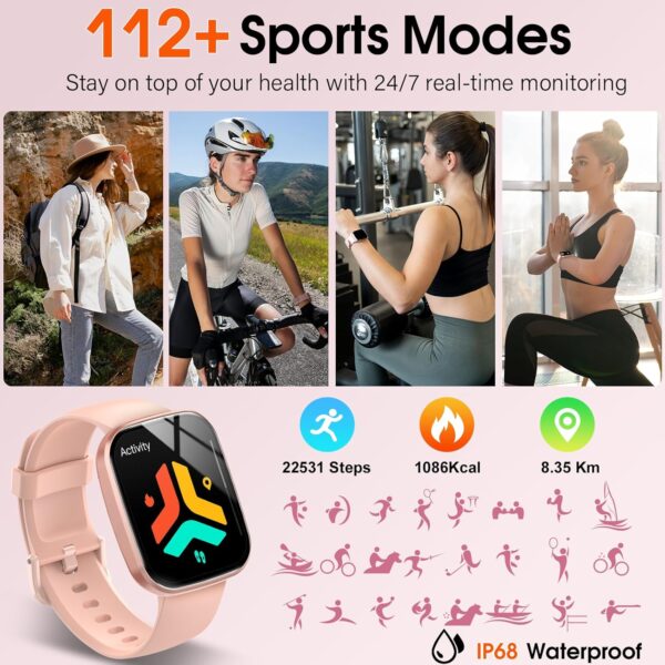 Smart Watch, 1.91" HD Screen Smartwatch for Men Women(Answer/Make Call), Fitness Watch with Heart Rate/Sleep Monitor/Steps Monitor, 110+ Sports Modes, IP68 Activity Trackers, Rose Gold - Image 4