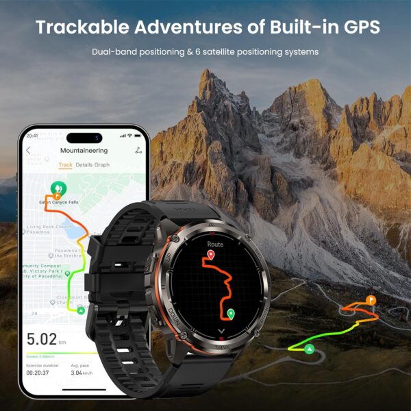 KOSPET Tank T3 Ultra 2 Smart Watch for Men GPS, Extra-Long Battery, Full Stainless Steel Body Rugged Smartwatch with Bluetooth Calling, 1.43" AMOLED Display, Pressure&Altitude&Compass - Image 4