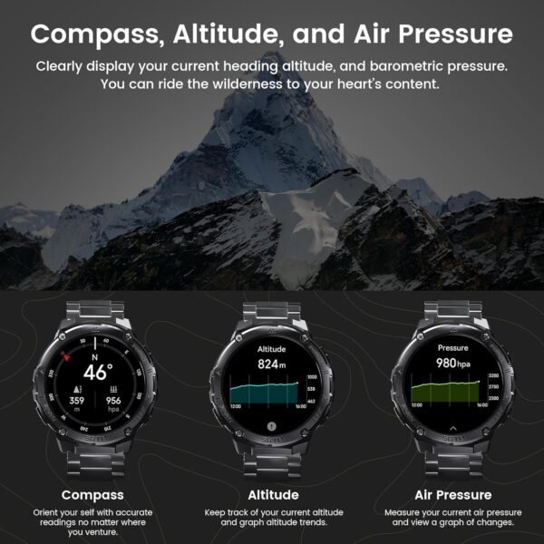 GPS Smart Watch for Men, 6 Satellite Positioning, Compass, Stainless Steel Body, 50M Waterproof, 480mAh Extra-Large Battery, Answer/Make Call, 1.43" AMOLED Screen, Compatible to Android iOS - Image 6