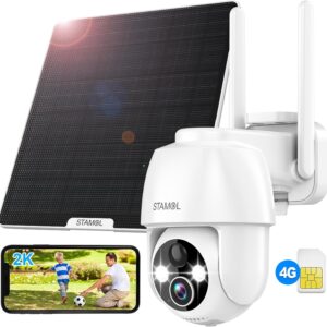 4G LTE Cellular Solar Security Camera, Wireless Outdoor Solar Powered Camera No WiFi Needed, 2K Color Night Vision, 360° Full View, PIR Motion Detection & Siren, 2 Way Talk (SIM Card Included)