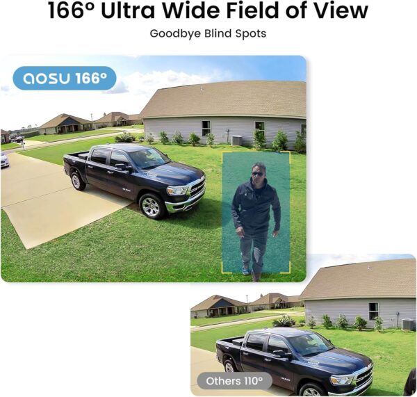 AOSU Solar Security Cameras Wireless Outdoor, 2K QHD Home Security System, 4-Cam Kit with 166° Ultra-Wide View, Cam-to-Cam Sync, 32GB Homebase Local Storage, Color Night Vision, No Monthly Fee - Image 5
