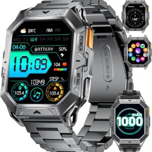 LIGE Military Smart Watches for Men(Answer/Make Calls),100-Day Battery Life,2.13″ AMOLED Outdoor Sports Smartwatch with Compass,Heart Rate/Sleep Monitor Fitness Tracker for Android iOS,AI Voice