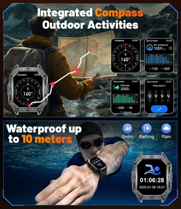 LIGE Military Smart Watches for Men(Answer/Make Calls),100-Day Battery Life,2.13" AMOLED Outdoor Sports Smartwatch with Compass,Heart Rate/Sleep Monitor Fitness Tracker for Android iOS,AI Voice - Image 7