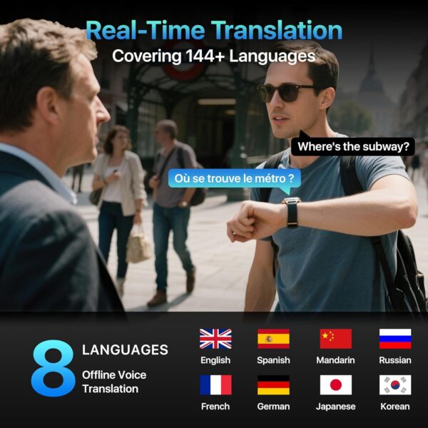 AI ChatGPT Translator Watch, Fitness Tracking, Heart Rate & Sleep Monitor, OLED Display, Titanium Alloy IP68 Waterproof, Multi-Sport Modes, Black - Image 7