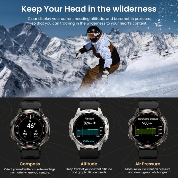 KOSPET Tank T3 Ultra 2 Smart Watch for Men GPS, Extra-Long Battery, Full Stainless Steel Body Rugged Smartwatch with Bluetooth Calling, 1.43" AMOLED Display, Pressure&Altitude&Compass - Image 5