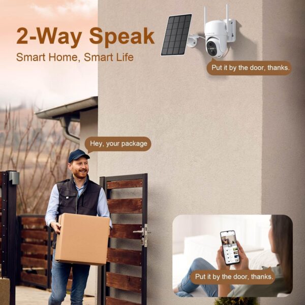 Cameras for Home Security Outdoor, WiFi Outdoor Camera Wireless, Solar Security Cameras Wireless Outdoor, 360 PTZ, PIR Sensor, 2K HD Color Night Vision, 2-Way Talk, IP66 Waterproof - Image 6