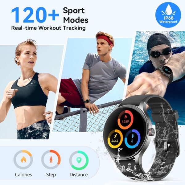 Fitpolo Smart Watches for Men/Women (2 Bands), 40mm Round Smartwatch Fitness Tracker with Bluetooth Calls (Make/Answer), Heart Rate/SpO2/Sleep Monitor, 7 Days Battery, IP68 Waterproof - Black - Image 4
