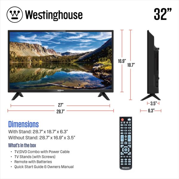 Westinghouse 32 Inch TV with DVD Player Built in, HD LED Small Flat Screen Non-Smart Television DVD Combo, Works with Fire Stick, Roku, Apple TV, TiVo, Xumo, and Streaming Devices - Image 4