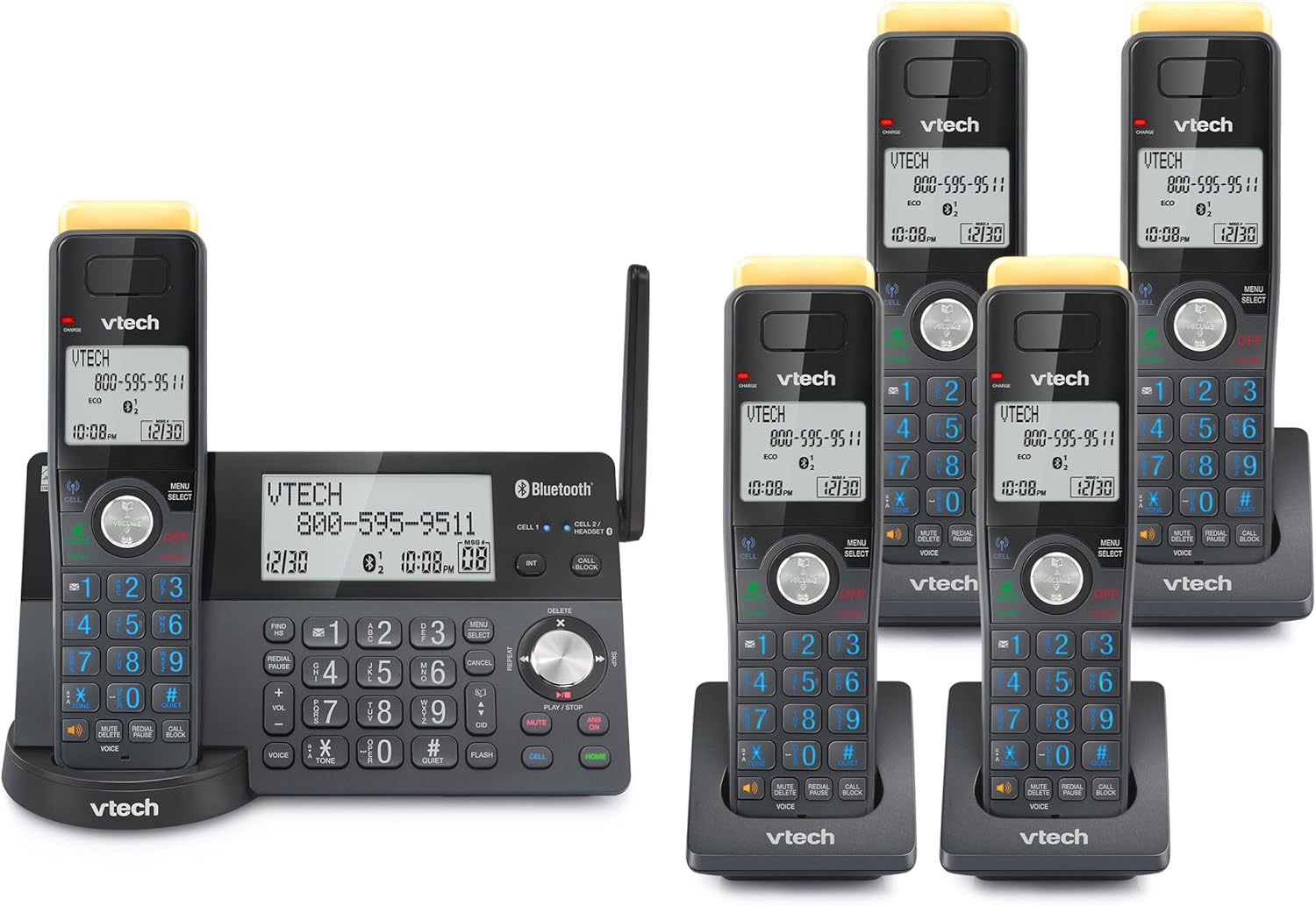 You are currently viewing VTech IS8128-51 Super Long Range 5-Handset DECT 6.0 Cordless Phone for Home with Answering Machine, 2300 ft Range, Call Blocking, Bluetooth Connect to Cell, Intercom