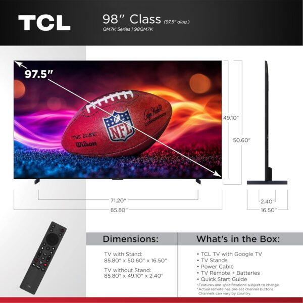 TCL 98-Inch Class QM7K Series QD-Mini LED 4K UHD Google Smart TV Best Premium Mini-LED TV - QLED, 144hz, 288hz Gaming Rate, Anti-Reflective Screen, Bang & Olufsen Audio, Atmos (98QM7K, 2025 Model) - Image 2