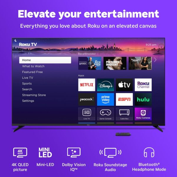 Roku Smart TV 2025 – 75-Inch Pro Series, Mini-LED TV – RokuTV with Backlit Voice Remote Pro – Flat Screen 4K QLED Television with 120Hz Refresh Rate & Dolby Vision IQ, Live News, Sports, Entertainment - Image 3