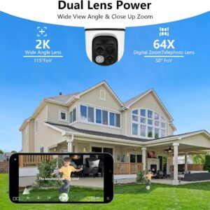 wansview Solar Camera Outdoor Wireless-2K 360°PTZ Cameras for Home Security with Dual Lens, Solar Panel/Battery Powered, PIR Detection, Color Night Vision, 2.4Ghz Wi-Fi Only, Works with Alexa, B7 1P W