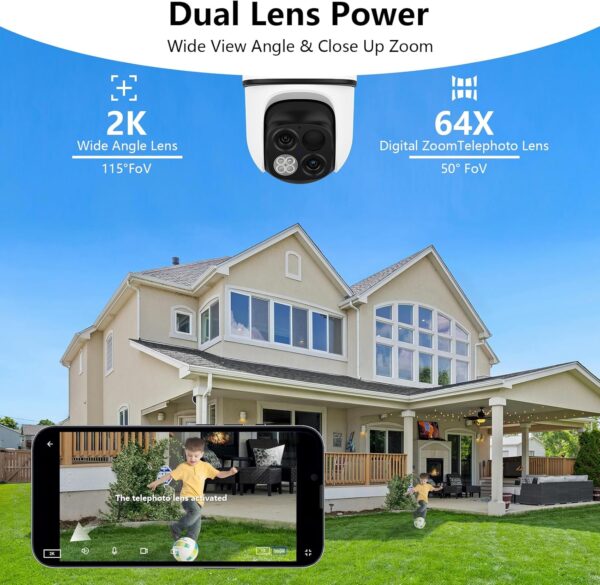wansview Solar Camera Outdoor Wireless-2K 360°PTZ Cameras for Home Security with Dual Lens, Solar Panel/Battery Powered, PIR Detection, Color Night Vision, 2.4Ghz Wi-Fi Only, Works with Alexa, B7 1P W - Image 2
