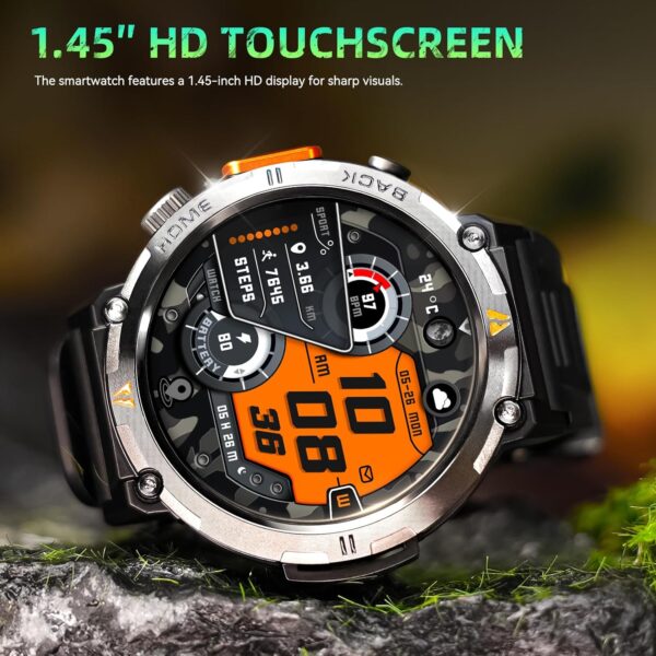 Military Smart Watches for Men Built-in GPS 3ATM Waterproof with Call/LED Flashlight, 1.45" Rugged Tactical Smartwatch with Compass, Fitness Tracker with HR/SPO2/Sleep Monitor for iPhone Android - Image 10