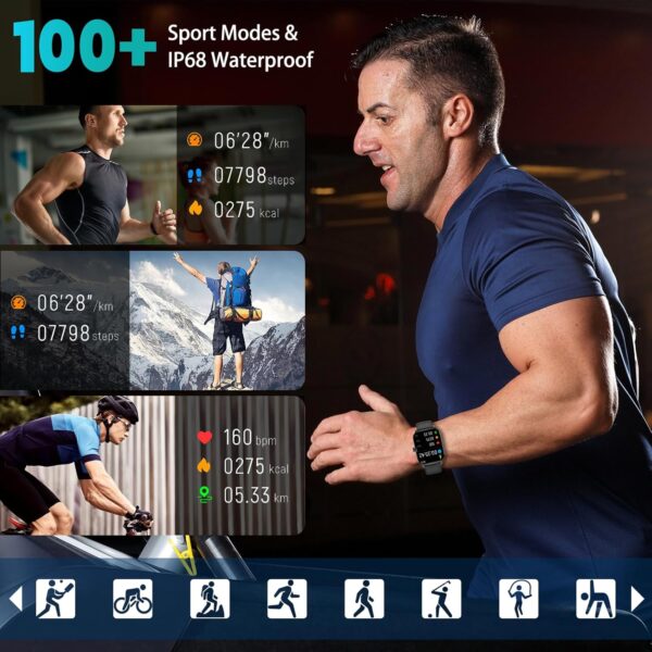 Smart Watch for Men Women(Answer/Make Call), Smartwatches with Heart Rate/SpO2/Sleep/Stress Monitor, IP68 Waterproof, 100+ Sports Mode Fitness Tracker, Compatible with Android and iPhone(Black, 2.01") - Image 7