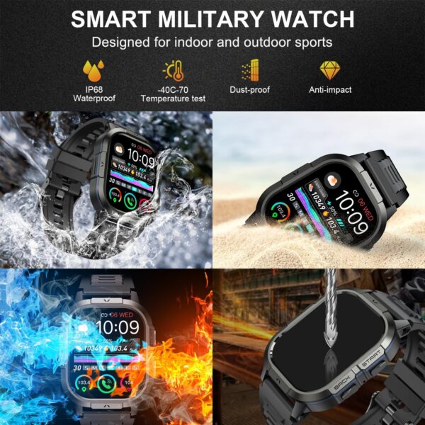Smart Watch for Men Fitness Tracker: Make/Answer Call Military Smart Watches for Men Digital Mens Watches Running Waterproof Smartwatch Android Phones iPhone Samsung Compatible Heart Rate Monitor - Image 6