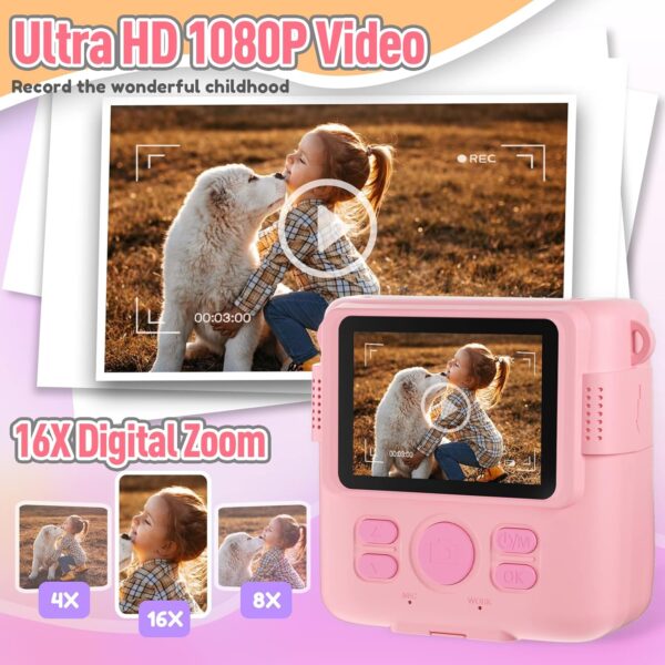 Instant Print Camera for Kids, Christmas Birthday Gifts Girls Boys Age 3-12, HD Digital Video Cameras Toddler, Portable Toy 3 4 5 6 7 8 9 10 Year Old Girl with 32GB SD Card-Pink - Image 4