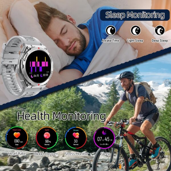 Military Smart Watch for Men (Answer/Make Call), 1.52" HD Smartwatch for Android Phones/iPhone, 100+ Sport Mode Fitness Tracker with Heart Rate, SpO2, Stress and Sleep Monitor, IP68 Waterproof - Image 3