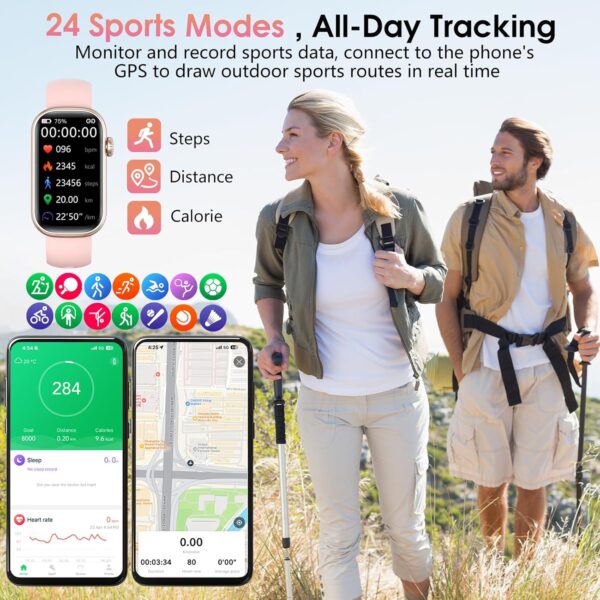 Fitness Tracker, Smart Watch with 24/7 Dynamic Heart Rate Blood Oxygen Monitoring Sleep Tracker Answer / Make Call 24 Sports Modes Pedometer IP68 Waterproof Step Calorie Counter for Women Men (Pink) - Image 4