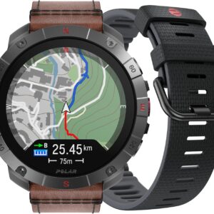 Polar Grit X2 Pro Titan Ultra Premium GPS Smart Sports Watch – Ultimate Outdoor Adventure Watch with Rugged Titanium Design, Advanced Navigation, with an Additional Leather Wristband, Titan