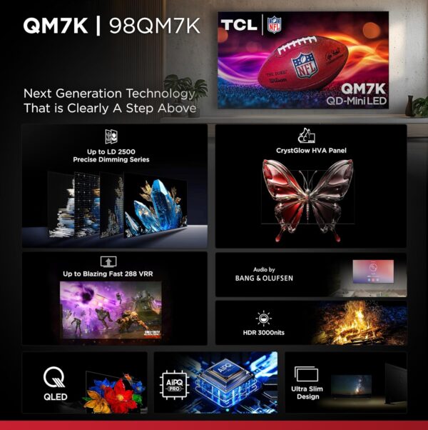 TCL 98-Inch Class QM7K Series QD-Mini LED 4K UHD Google Smart TV Best Premium Mini-LED TV - QLED, 144hz, 288hz Gaming Rate, Anti-Reflective Screen, Bang & Olufsen Audio, Atmos (98QM7K, 2025 Model) - Image 3