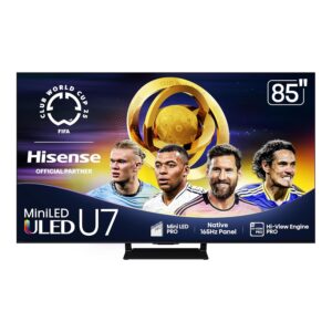 Hisense 85″ Class U7 Mini-LED ULED 4K UHD Google Smart TV (85U75QG, 2025 Model) – QLED, Native 165Hz, VRR 288, Up to 3000 Nits, HDR10+, Dolby Vision IQ · Atmos, IMAX Enhanced, 2.1.2 Ch Surround
