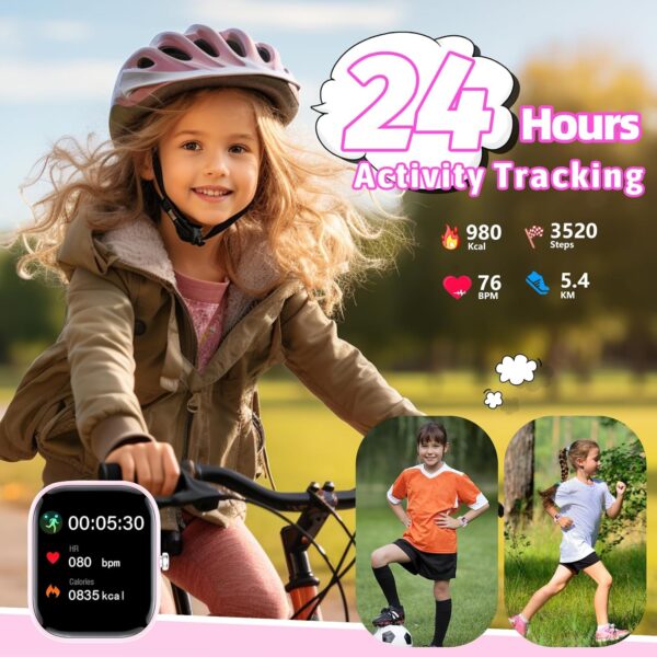 Kids Watch with Fitness Tracker No Phone/APP Needed,19 Sport Mode,1.5" DIY Dial,IP68 Waterproof,Sleep Monitor,Pedometers,Heart Rate,Great Birthday Gift for Boys Girls Teens 6-14 (Pink) - Image 4