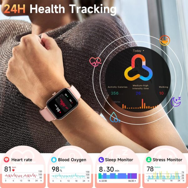 Smart Watches for Women Android & iPhone, Alexa Built-in, 1.85" Fitness Tracker with Answer/Make Calls, IP68 Waterproof Fitness Watch,Heart Rate, Sleep, SpO2 Monitor,Pedometer, Pink - Image 4