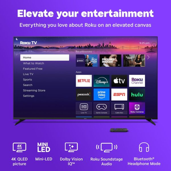 Roku Smart TV 2025 – 65-Inch Pro Series, Mini-LED TV – RokuTV with Backlit Voice Remote Pro – Flat Screen 4K QLED Television with 120Hz Refresh Rate & Dolby Vision IQ, Live News, Sports, Entertainment - Image 3