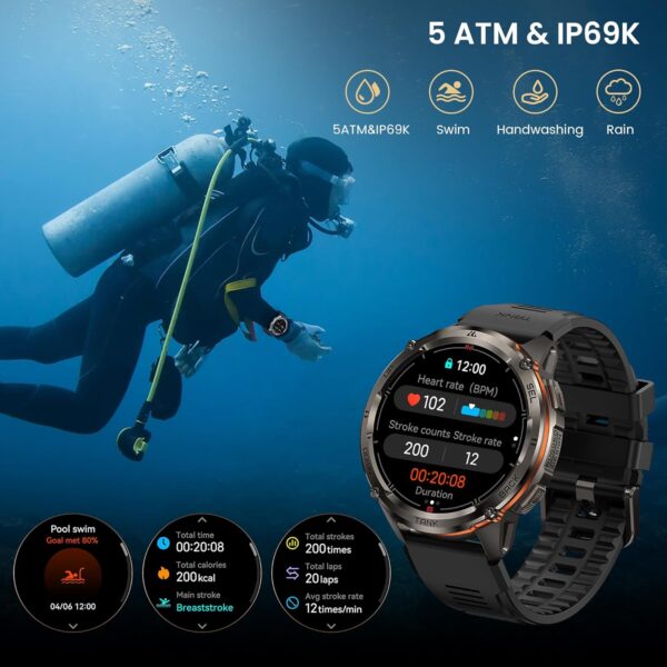 KOSPET Tank T3 Ultra 2 Smart Watch for Men GPS, Extra-Long Battery, Full Stainless Steel Body Rugged Smartwatch with Bluetooth Calling, 1.43" AMOLED Display, Pressure&Altitude&Compass - Image 8