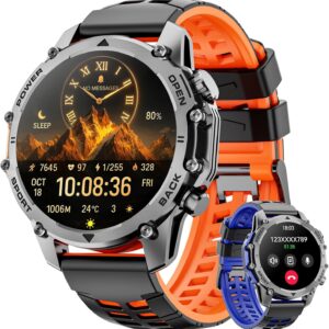 Smart Watch (Call/Notification),1.52” Military Smart Watches for Men, Two Style Kits,Flashlight,100+Sport Modes/Heart Rate/Sleep Monitor/Pedometer, Fitness Tracker Android Phones iPhone Compatible