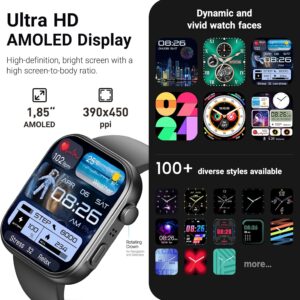 TOZO AMOLED S6 Smart Watch 1.85″ Ultra-Clear Screen Dynamic Faces Bluetooth Call,100+ Sports Modes Fitness Activity Tracker with Sleep Monitor IP68 Waterproof Black