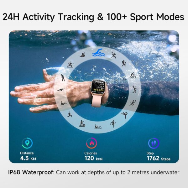 Smart Watch for Women, 1.85" HD Smartwatch Compatible iPhone/Samsung/Android (Answer/Make Calls), 100+ Sport Modes Fitness Tracker with Heart Rate/Sleep/SpO2 Monitor, IP68 Waterproof, with 2 Bands - Image 5