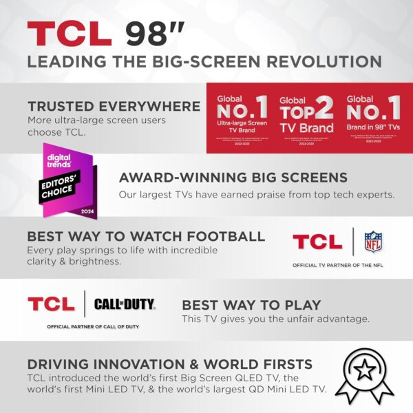 TCL 98-Inch Q65 QLED 4K UHD Smart TV with Google TV (98Q651G, 2024 Model) Dolby Vision, Dolby Atmos, HDR Pro+, Game Accelerator Enhanced Gaming, Voice Remote, Works with Alexa, Streaming Television - Image 5