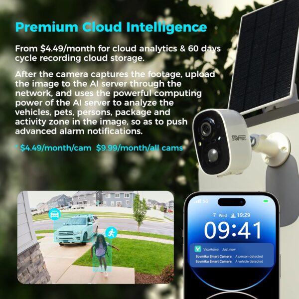 Sovmiku 2CG6 Solar Security Camera Wireless Outdoor,Battery Powered,Easy to Setup,PIR Motion Detection,Two Way Audio, Audible Flashlight Siren,2.4GHz Wi-Fi Color Night Vision, 180 Days Exchange Policy - Image 4