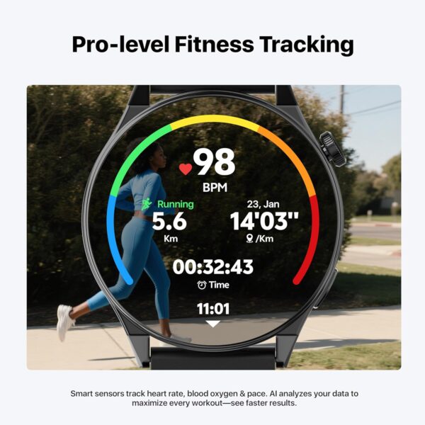 AI ChatGPT Translator Watch, Fitness Tracking, Heart Rate & Sleep Monitor, OLED Display, Titanium Alloy IP68 Waterproof, Multi-Sport Modes, Black - Image 3