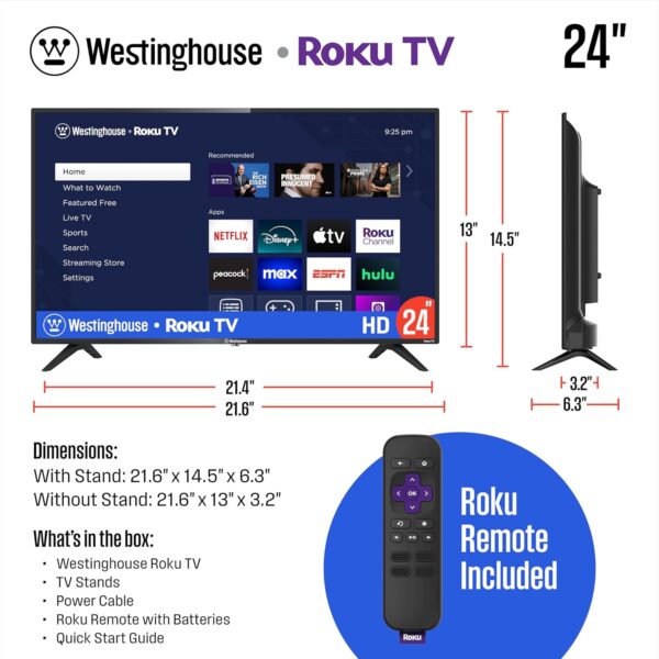 Westinghouse Roku TV - 24 Inch Smart TV, HD Television with Wi-Fi Connectivity and Mobile App, LED Flat Screen Compatible with Apple HomeKit, Alexa and Google Assistant - Image 5