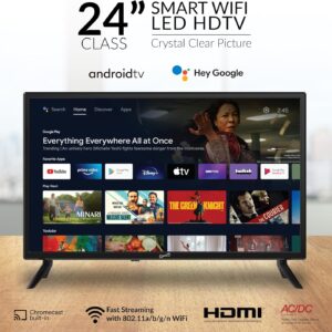 Supersonic SC-2450GTV-A 24-inch DLED Smart HDTV with Google Assistant, ATSC & NTSC System, HDMI USB Input, WiFi, 1080p Resolution, 16.7M Colors,60Hz Refresh Rate, Bluetooth, AC/DC Compatible
