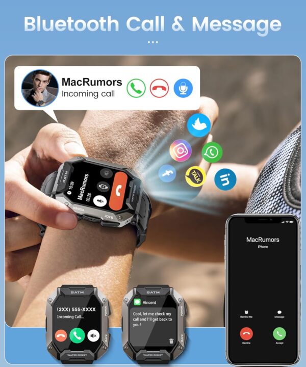Smart Watch for Men with Answer/Make Call, 100+ Sports Modes Fitness Watch, IP68 Waterproof 80 Days Extra-Long Batter/Stress/Sleep Monitor Smartwatch for Android, Black - Image 5