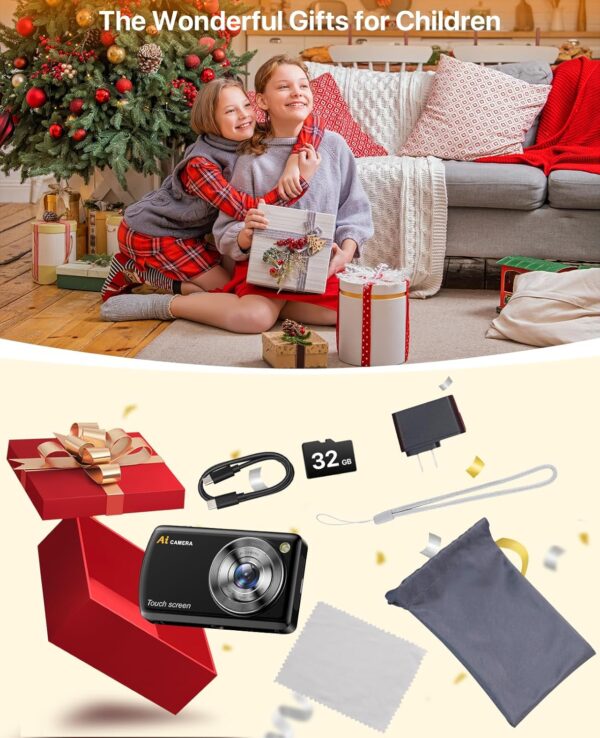 AI Digital Camera, Cameras for Photography with WiFi, AI Recognizes Everything, Autofocus Digital Camera for Kids with Dual Lens 3.6" IPS Touch Screen, 1080P Point and Shoot Cameras with 32 GB Card - Image 7